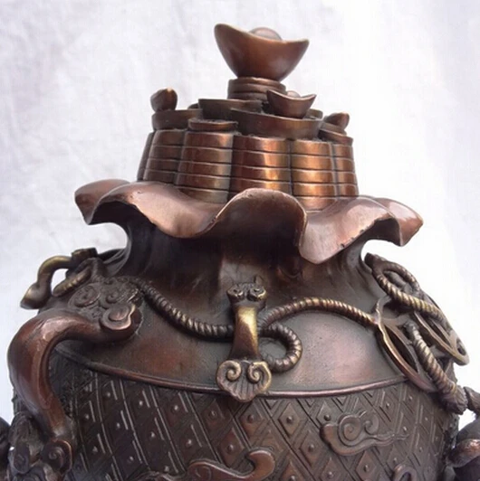 ---518+++10&quot Chinese Pure Bronze Dragon RuYi Coin Statue Kid Child Incense Burner Censer | Дом и сад