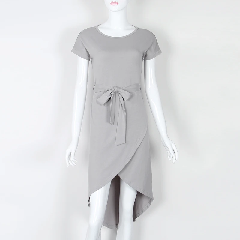 Summer Women Split Wrap Dress Mini Asymmetrical Casual Cotton Short Sleeve O-neck Female Sexy Sundress GV771 | Женская одежда