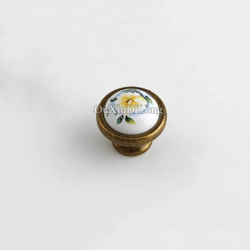 Европейские антикварные 1 шт Керамические печатные ручки для кухонной мебели