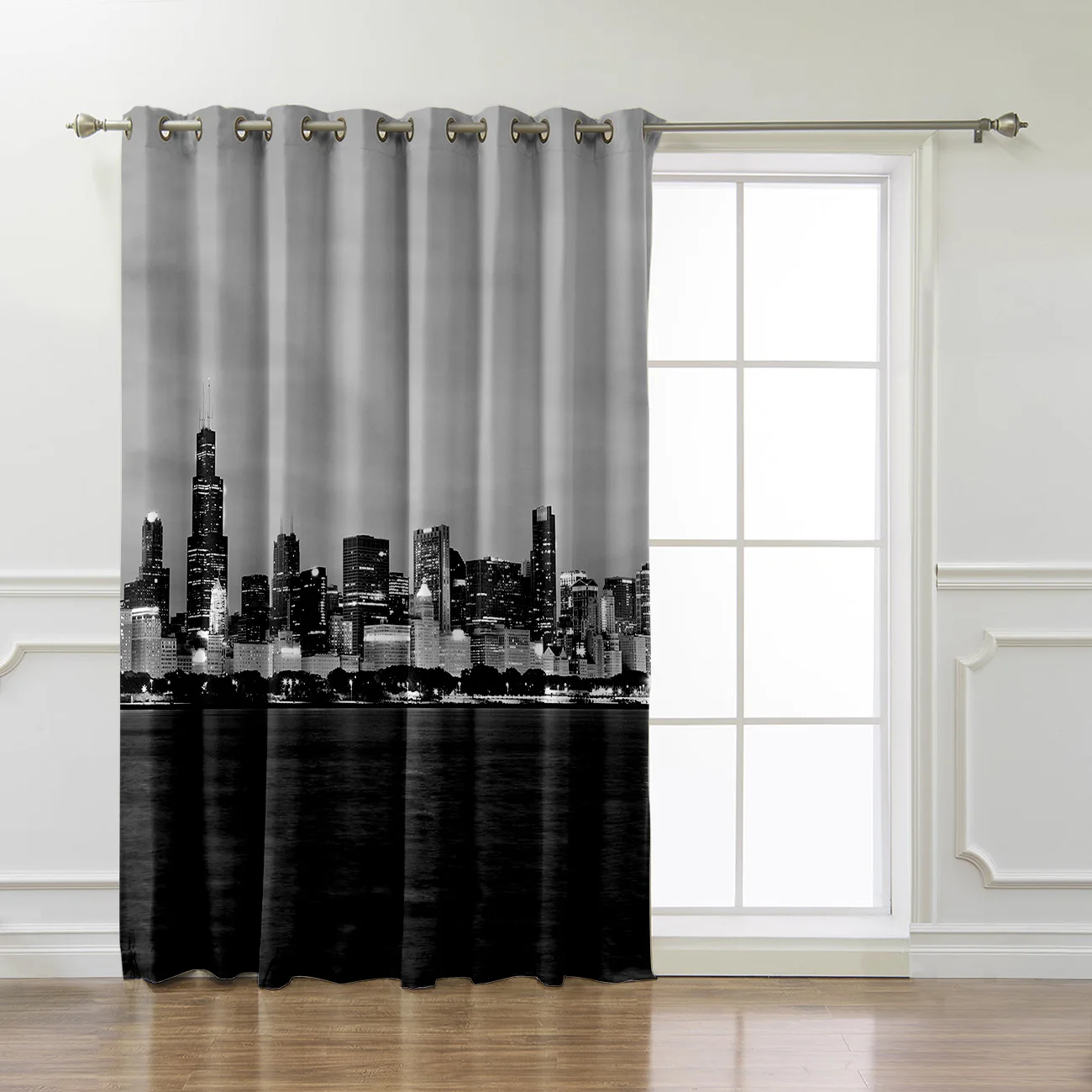 COCOHouse Chicago Nightscape Architecture Window Treatments Curtains Valance Dark Blinds Living Room | Дом и сад