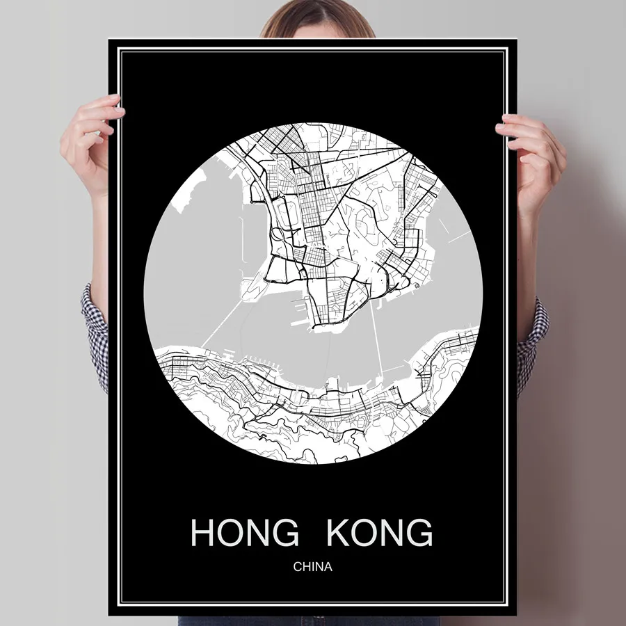 Абстрактный карта городов мира HONG KONG Китай печать плаката на Бумага или холст