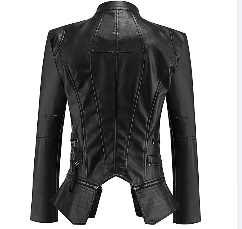 

PU Leather Gothic Jacket 2018 Women Winter Autumn Zipper Faux Motorcycle Coats Short Black Outerwear