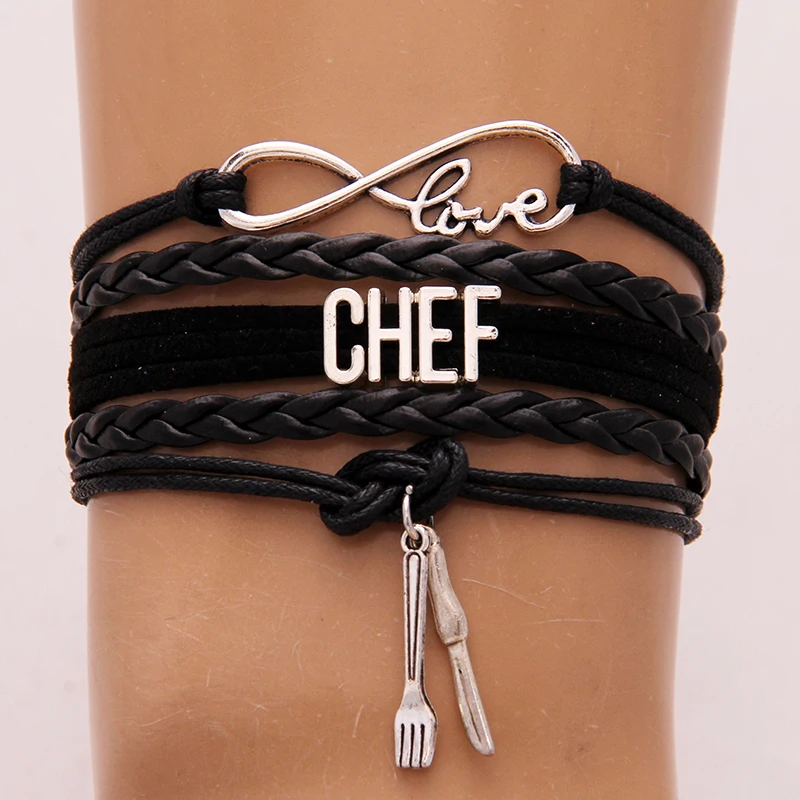 (10 шт./лот) браслет Infinity Love Chef браслеты нож и вилка шарм плетеный кожаный ювелирные