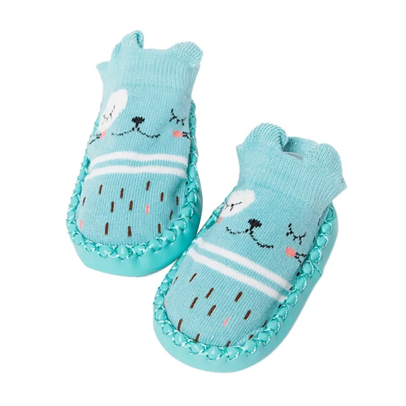 Light blue Новинка; детские носки-тапочки; Носки с рисунком для маленьких мальчиков и девочек; резиновые Первые ходунки - Цвет: Light blue
