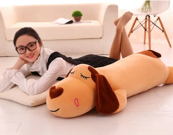 Online Yeni Stil Büyük 100 Cm Karikatür Eğilimli Köpek Peluş Oyuncak Sevimli Kahverengi Köpek Yumuşak Bebek Uyku Yastığı Noel Hediyesi B2919