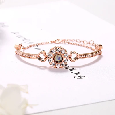 Браслеты для женщин с надписью Love Angel Eye на 100 языках, Новое поступление, очаровательные ювелирные изделия из стерлингового серебра S925 пробы с памятью - Окраска металла: Rose gold