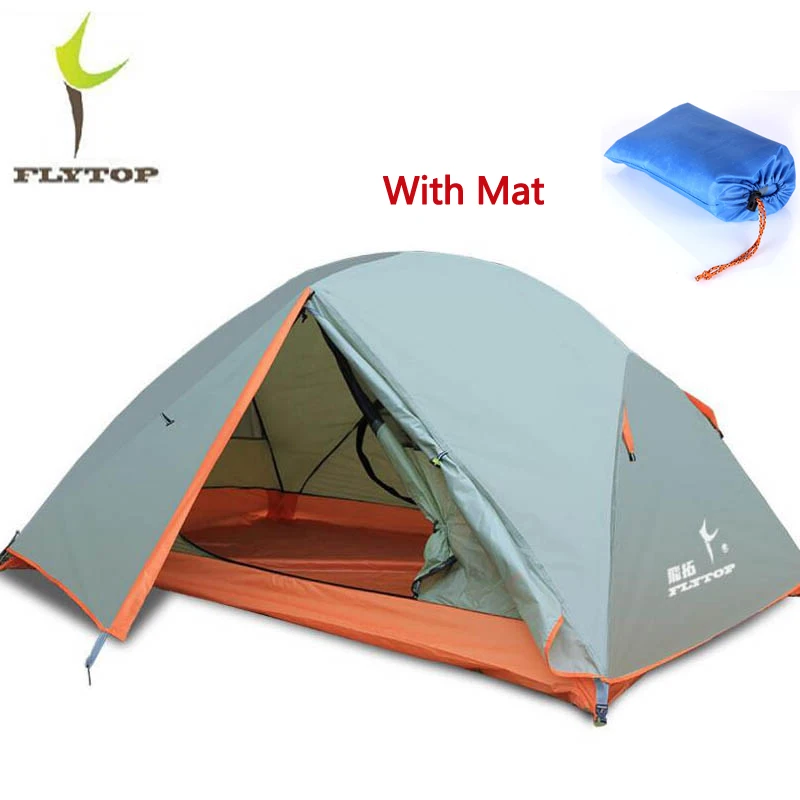 Green With Mat FLYTOP открытый тент водонепроницаемый 5000 мм двойной слой алюминиевый стержень 2 человек Кемпинг туристический тент легкий туристические палатки - Цвет: Green With Mat