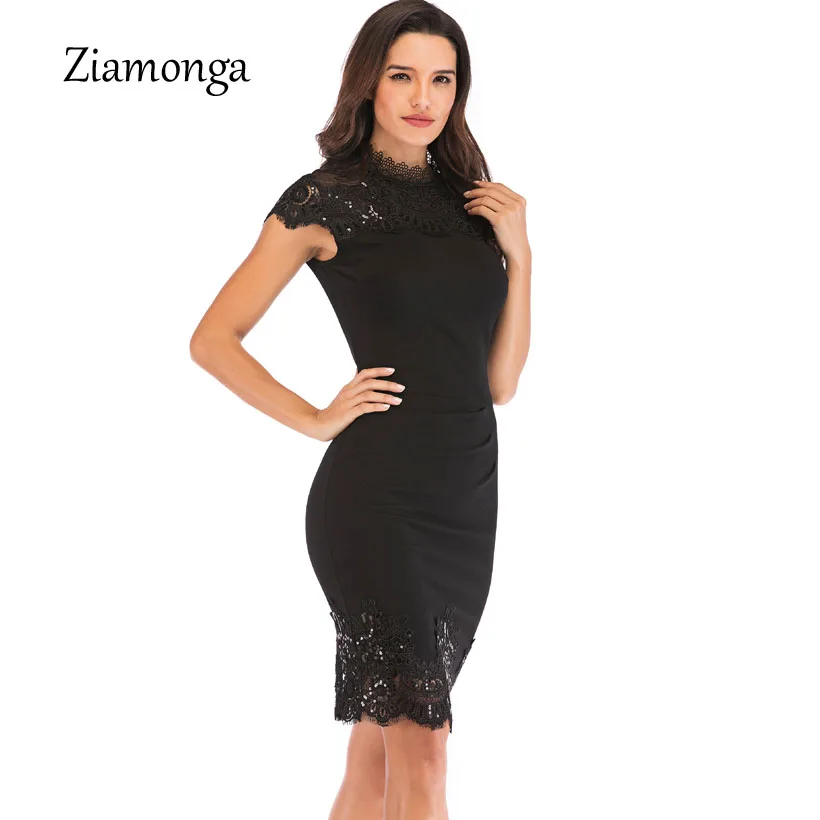 Ziamonga Лето Bodycon платье карандаша женский черный короткий рукав o образ|Женские