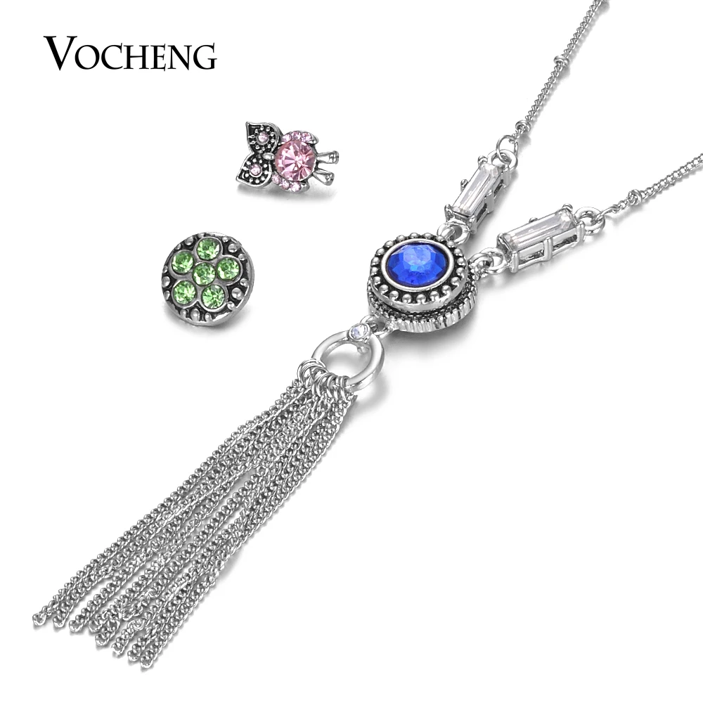 

10pcs/lot Wholesale Tassel Necklace Vocheng Ginger Snap Jewelry Long 80cm Sweater Chain for Small 12mm Snap Button NN-632*10
