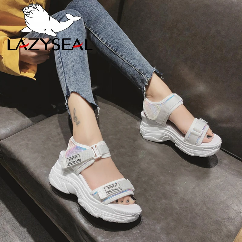 Сандалии LazySeal женские на платформе тканевые босоножки липучке обувь толстой