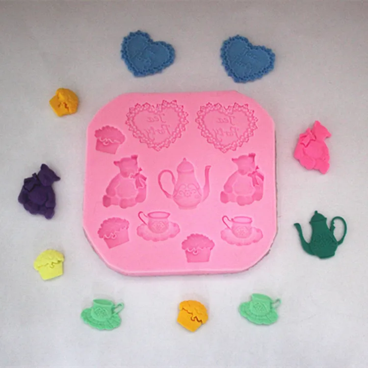 Формы для мыла и шоколада с маленьким медведем любовь сердце послеобеденный чай