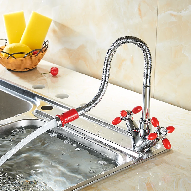Red Bendable Cold And Hot Water Tap Bathroom Basin Faucets Vanity Vessel Sinks Mixer Simple Copper ELS-HH003 | Обустройство дома
