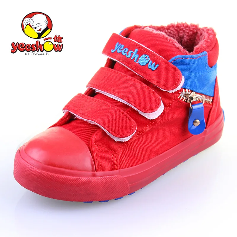 Новинка 2017 зимняя детская парусиновая обувь Yeeshow с флисовой подкладкой высокие