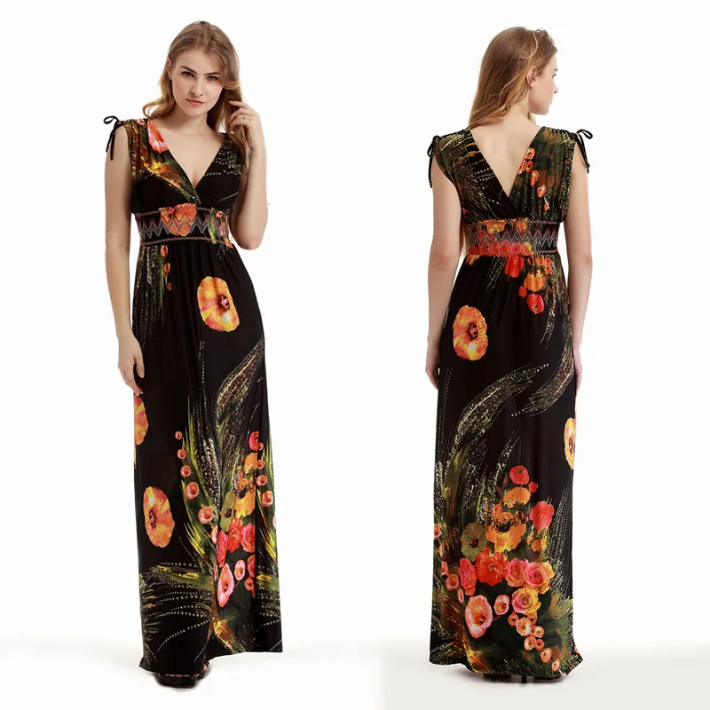 Женское винтажное платье с цветочным принтом летнее пляжное в богемном стиле