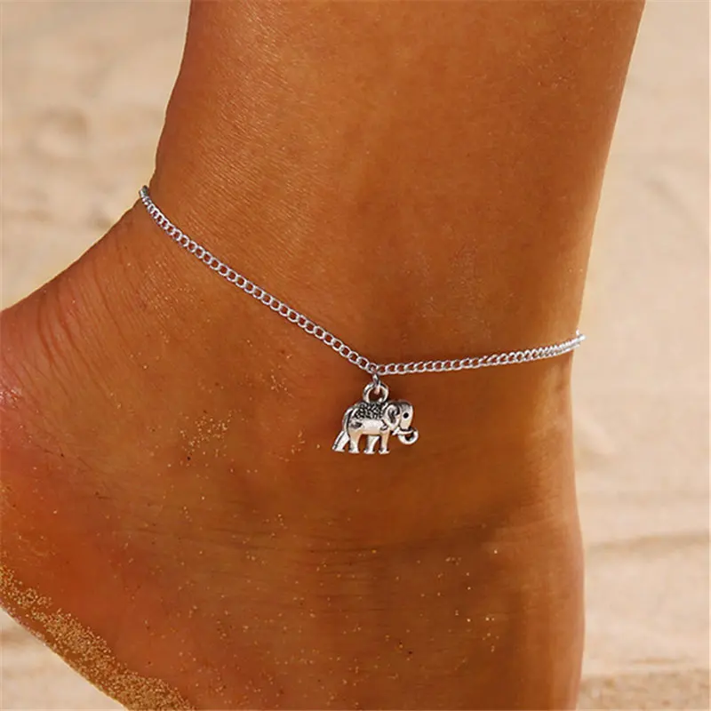 Винтажная латунная браслетка на щиколотку с солнечным слоном для женщин в стиле бохо, однослойная цепочка на лодыжку, богемная нога ювелирных изделий с доставкой на дропшиппинг.