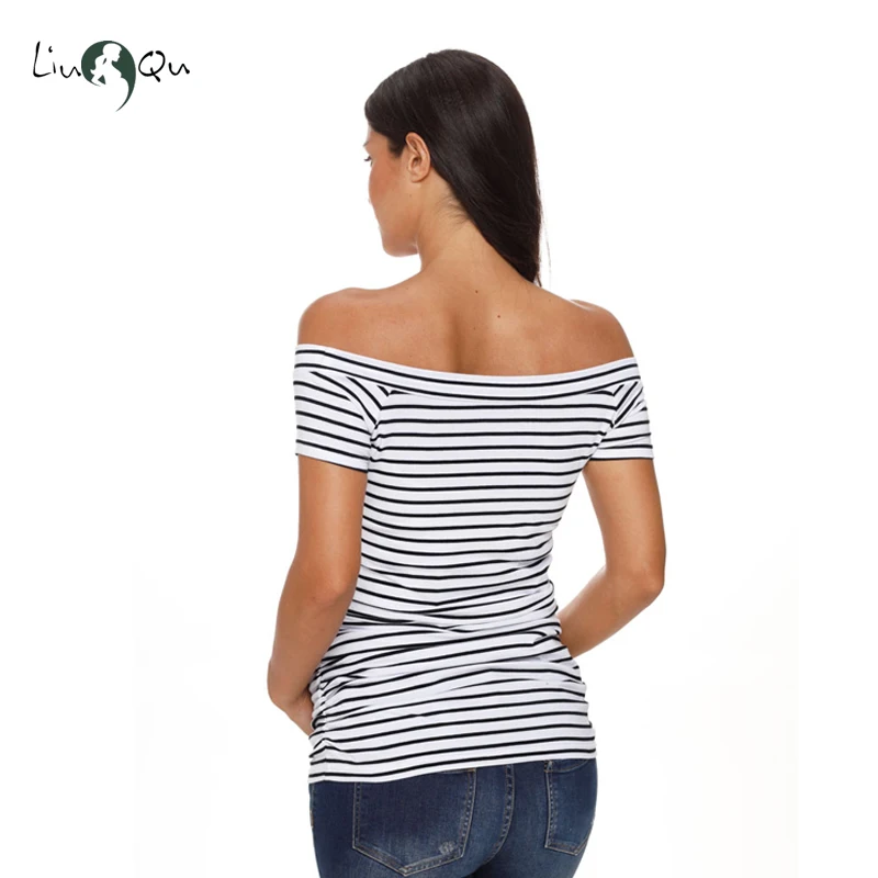 

Maternity T-Shirt Shoulderless Tee Short Sleeve Side Ruched Pregnancy T-shirt Maternity Tops Summer Pregnant Women's Clothes