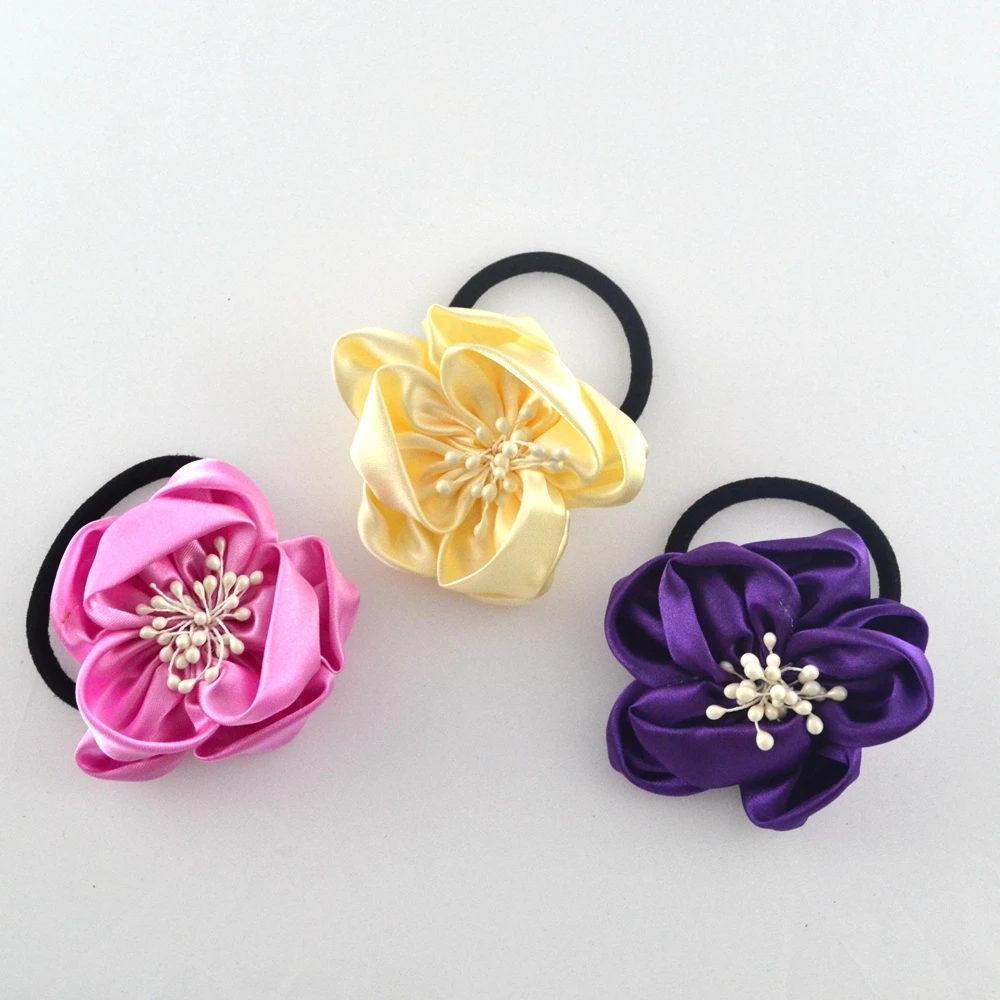 High-grade cloth art with flowers and stamens fabrics elastic rubber bands children's accessories | Украшения и аксессуары