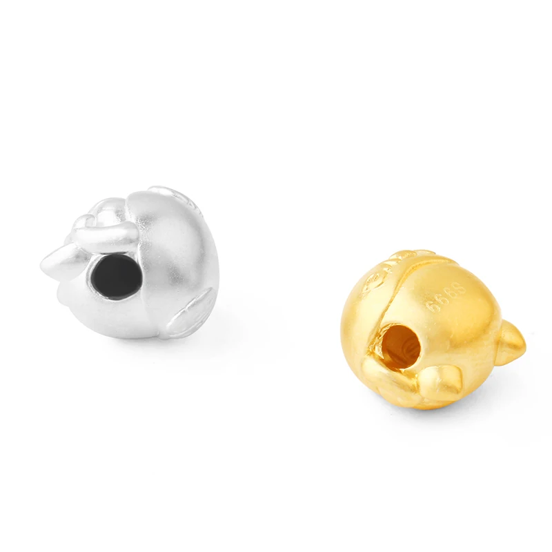 Real 925 Sterling Silver Gold Pig 3D Charm Fashion DIY jewelry Making Findings Necklace Bracelet Beaded Accessories Wholesale