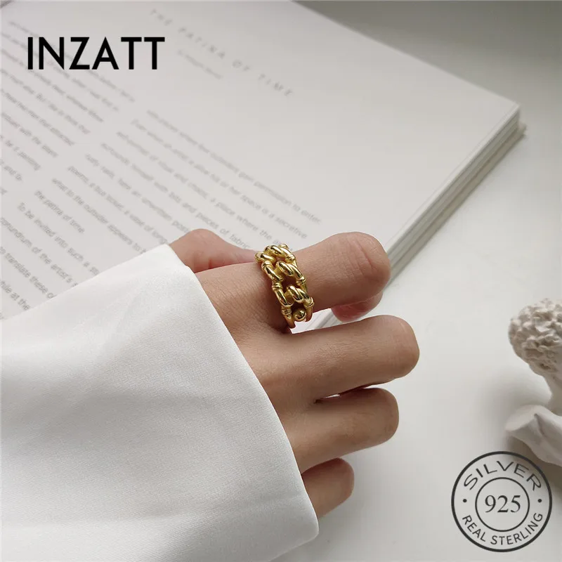 Кольцо INZATT из настоящего серебра 925 пробы золотого цвета В индустриальном стиле