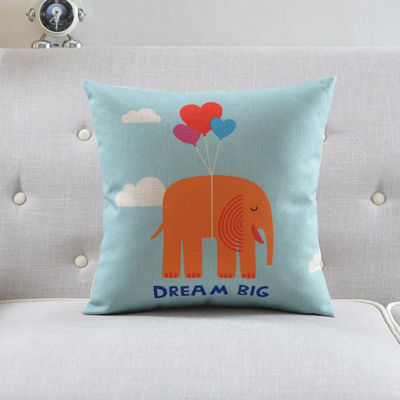 Чехол для подушки с милым слоном льняной мультяшный животный чехол красочный