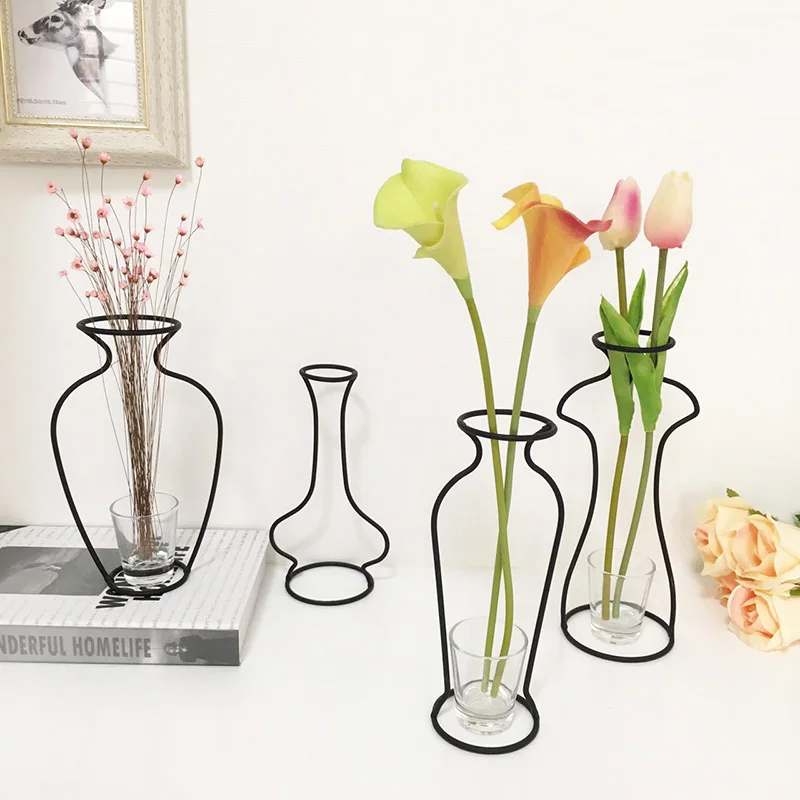 New Ins Nodic Style Iron Simple Vase Fresh Dry Flower Box Creative Metal Pot with Glass Cup Multi-use | Дом и сад