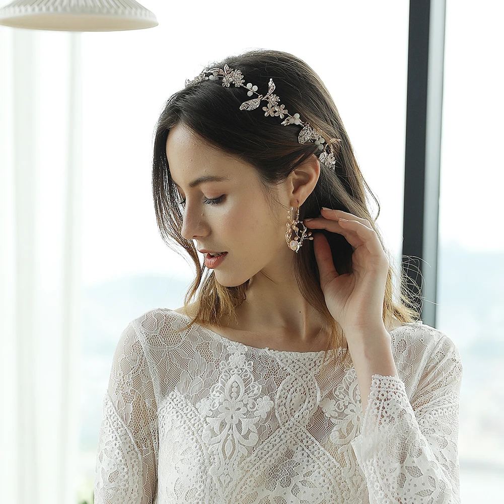 Ручной работы цветок и ободок с листьями из розового золота свадебные аксессуары