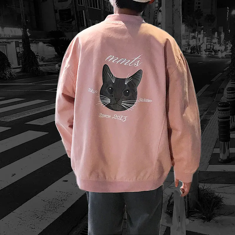 Распродажа модное мужское изображение кота ветровка куртка с надписями и