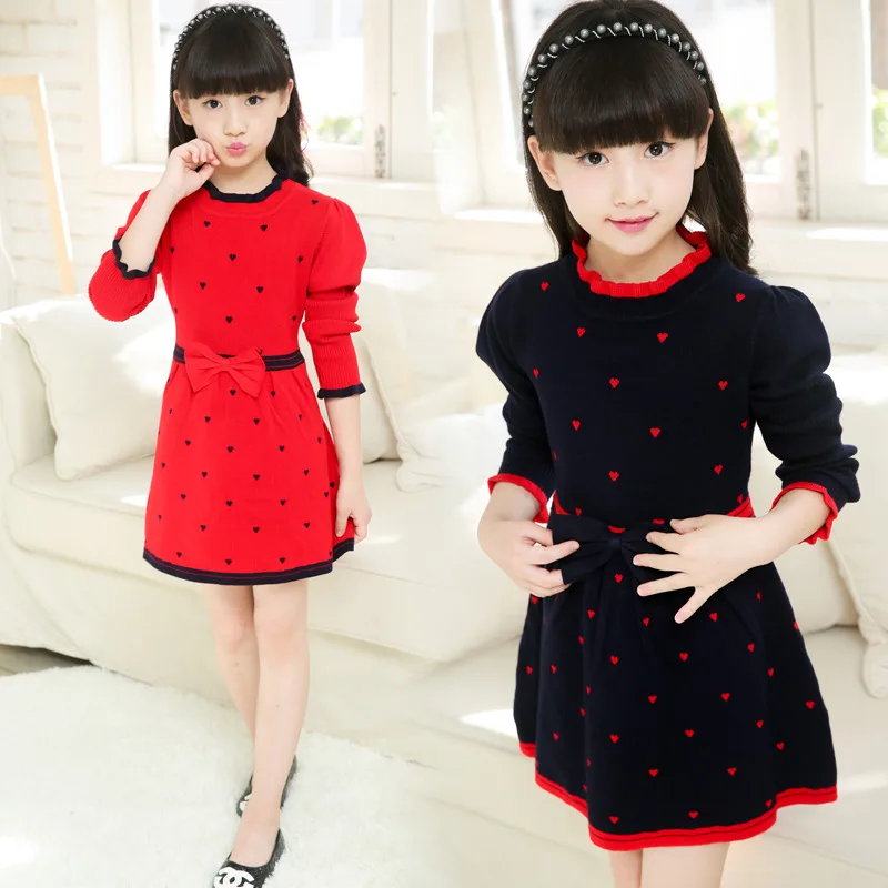 

2017 new children girls knitted sweater dress kids girl fall winter princess dresses sweaters 4-14T