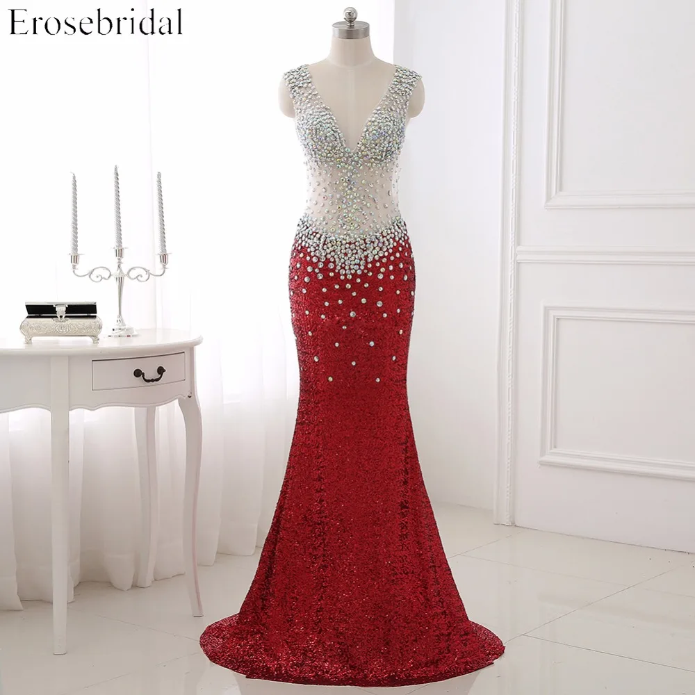 Женское вечернее платье Русалочка Erosebridal красное с открытой спинкой и