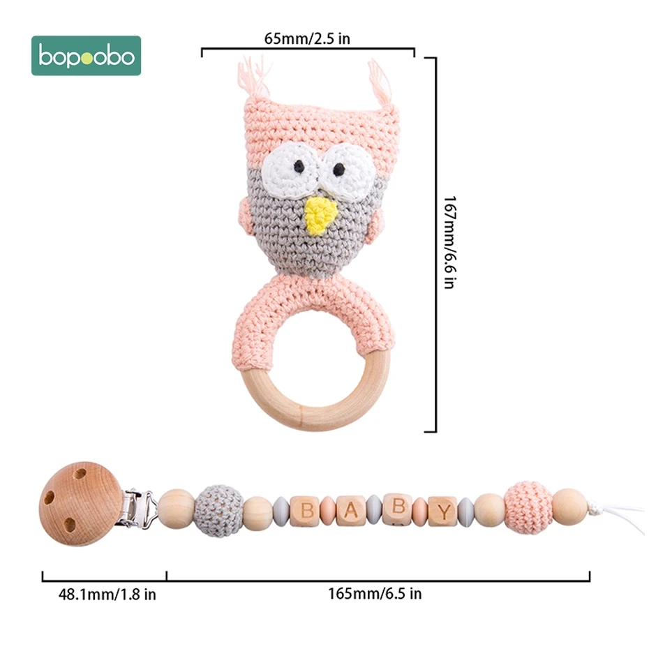 Owl Set 2 Bopobo/детский Прорезыватель для зубов; детская коляска с силиконовыми бусинами для активного отдыха; персональный фиксатор; цепочка для соски; погремушка; держатель для пустышки; деревянный Прорезыватель - Цвет: Owl Set 2