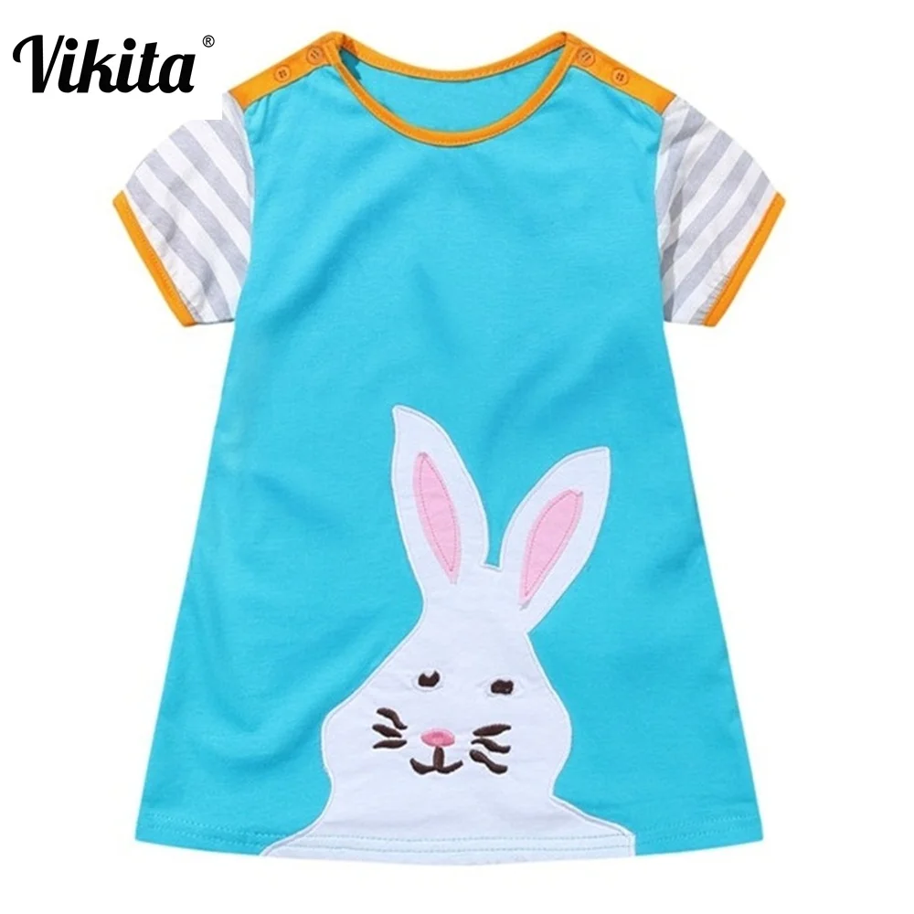 VIKITA Girls Dress Cartoon Baby Princess Dresses Children Clothing Striped Clothes Kids Cotton Vestidos JM6744 mix | Детская одежда и