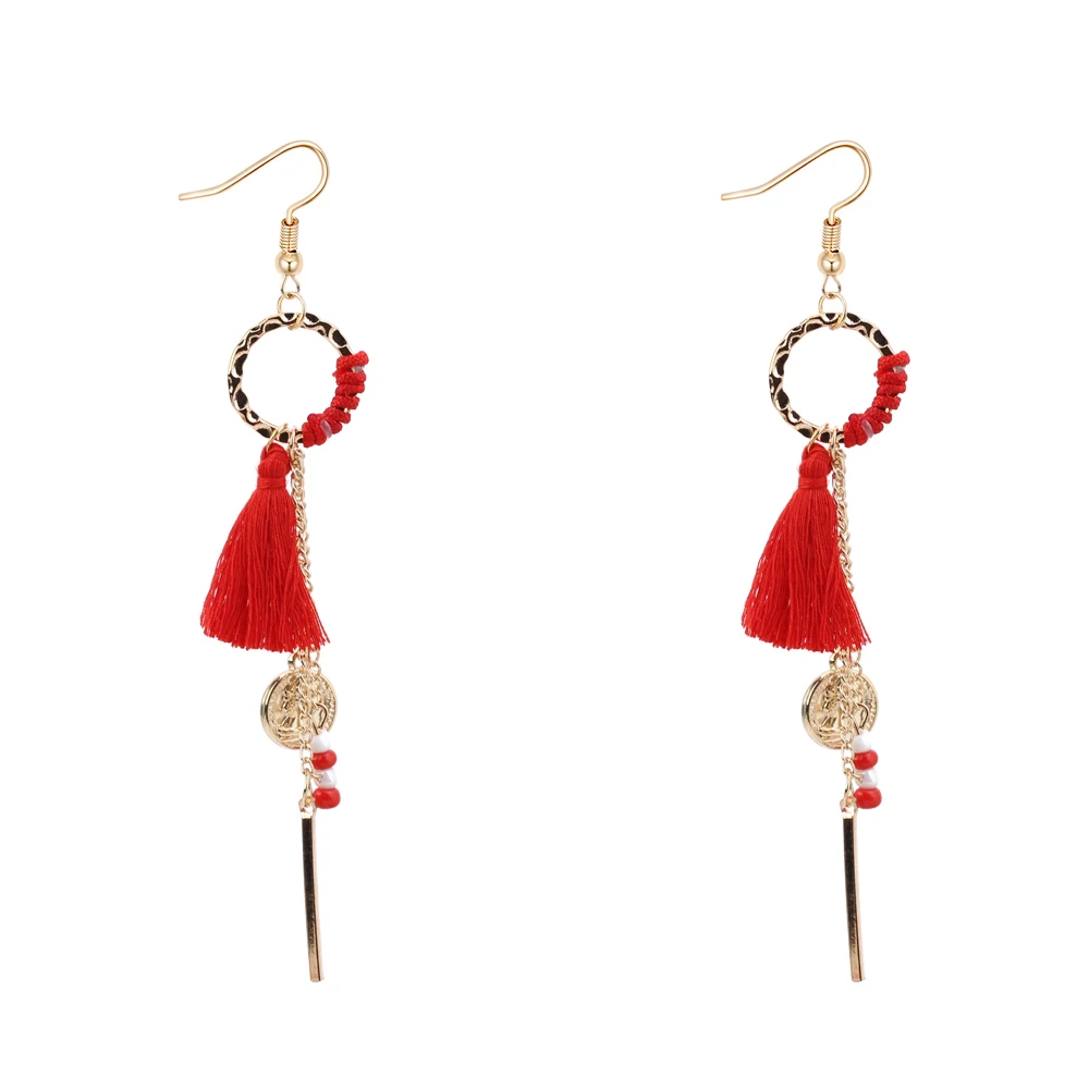 Human Head Coin Long Drop Dangling Charm Earrings Circle Design Tassel Bohemian Jewelry Accessories For Her 5 Colors | Украшения и