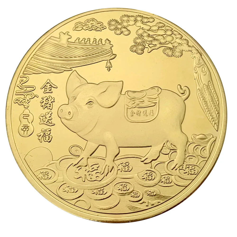 3 стиля 2019 памятная монета с надписью Lucky Pig подарок на Новый год позолоченная