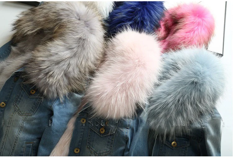 2016 Для женщин утолщаются натуральный мех енота Мех животных Lined Denim Джинсы с
