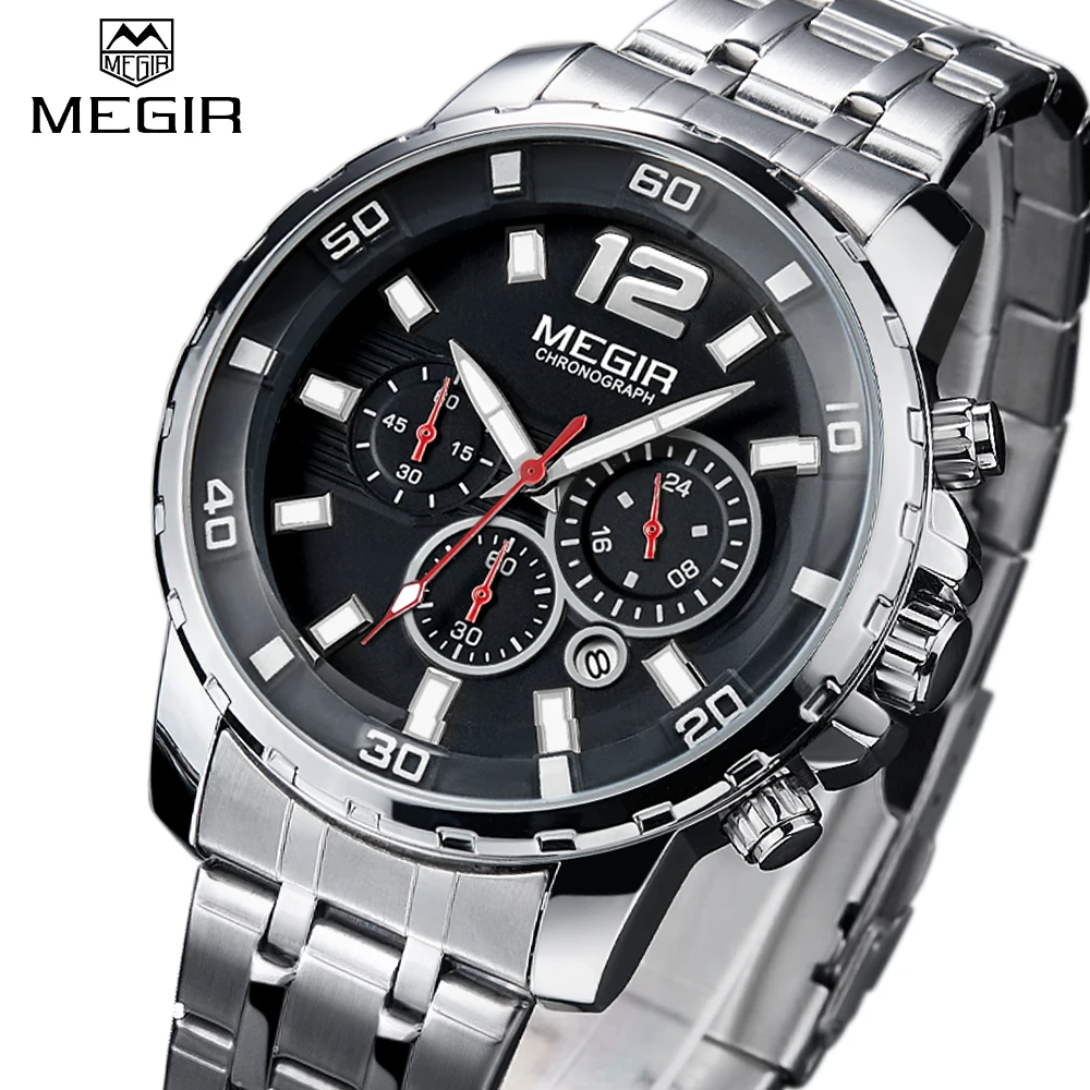 Часы MEGIR Мужские кварцевые роскошные брендовые из нержавеющей стали