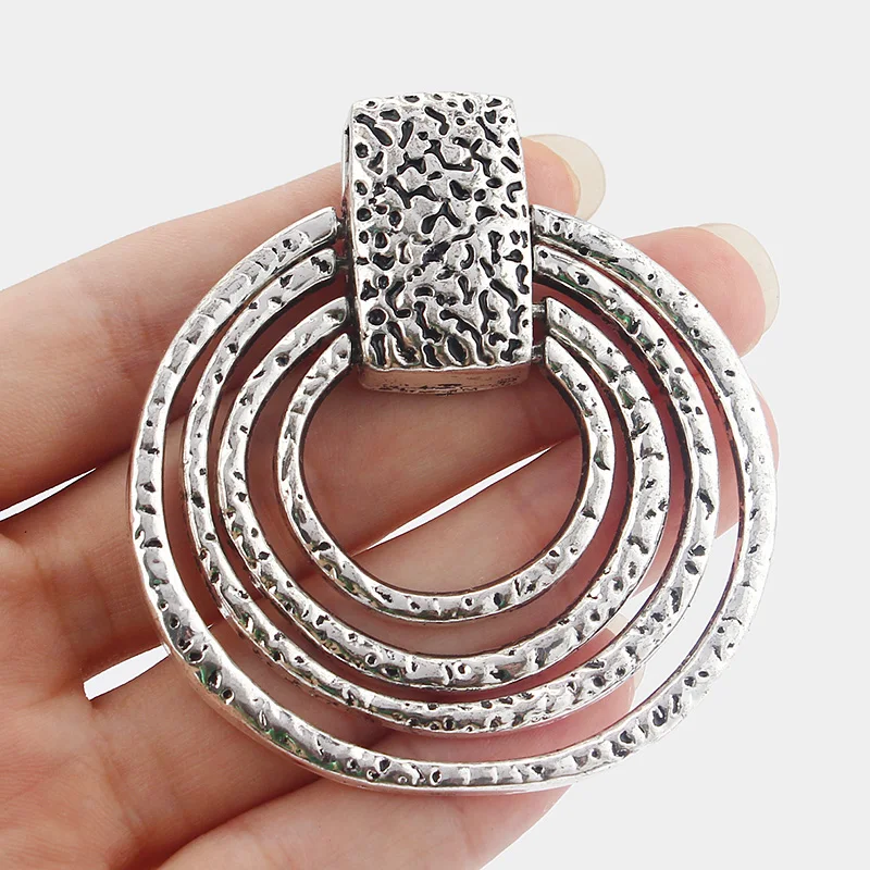 

2PCS Large Hammered 4 Circles Rings Charms Pendants for DIY Jewelry Making Findings 67x63mm