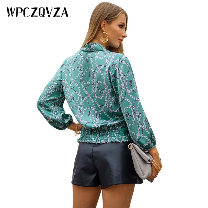 WPCZQVZA Unique Design V-Neck Women Blouse Shirt Comfortable Solid Color Elegant Pullover Fashion Printing Chain Woman Tops |