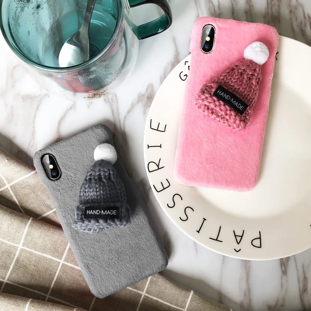KISSCASE Рождественский чехол для iPhone 6S 6 7 8 Plus XS Max меховая шапка плюшевый телефона 5S 5