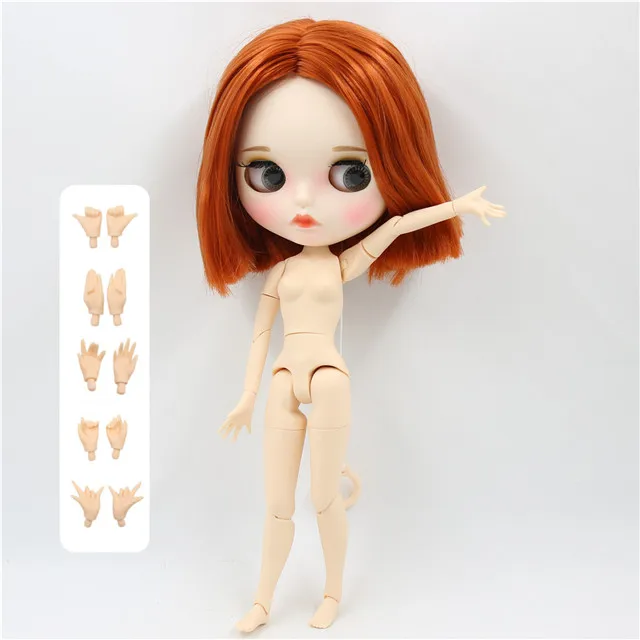 Ледяная фабрика blyth кукла 1/6 bjd белая кожа сустава тела короткие красные коричневые волосы, новое матовое лицо резные губы с бровью 30 см BL232 - Цвет: doll with hand A