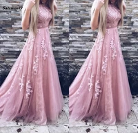 2022 long bridesmaid dresses a line appliques lace sleeveless with belt blush pink formal prom dress