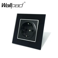eu socket with claws wallpad tempered black glass schuko european standard plug wall power outlet with haken clip mouting