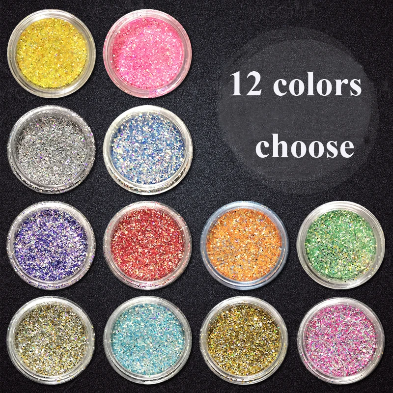 

15pcs/lot 12 colors 3g/bottle Holographic Mixed Laser Powder Nail Glitter Manicure Art Chrome Pigment DIY Nails Art Accessories