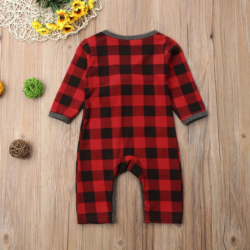 

Christmas Newborn Baby Girl Boy Romper 0-18M Infant Toddler Kid Long Sleeve Deer Red Plaid Jumpsuit Outfit Pajama Clothes