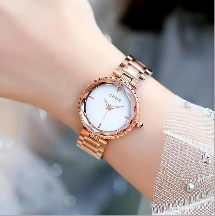 Relogio Feminino Топ Роскошные Кварцевые часы Женские Наручные Часы GUOU модные
