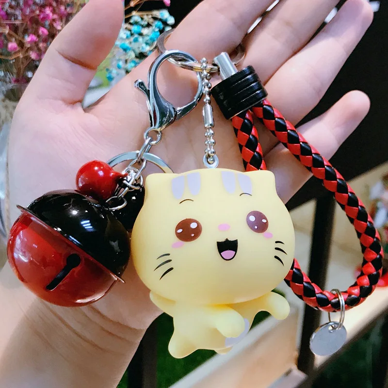 2019 Fashion Cute Cartoon Cat Pendant Key Rings Kitten Chain Shake Head Bell Car Bag Keychains Creative Jewelry Gift | Украшения и