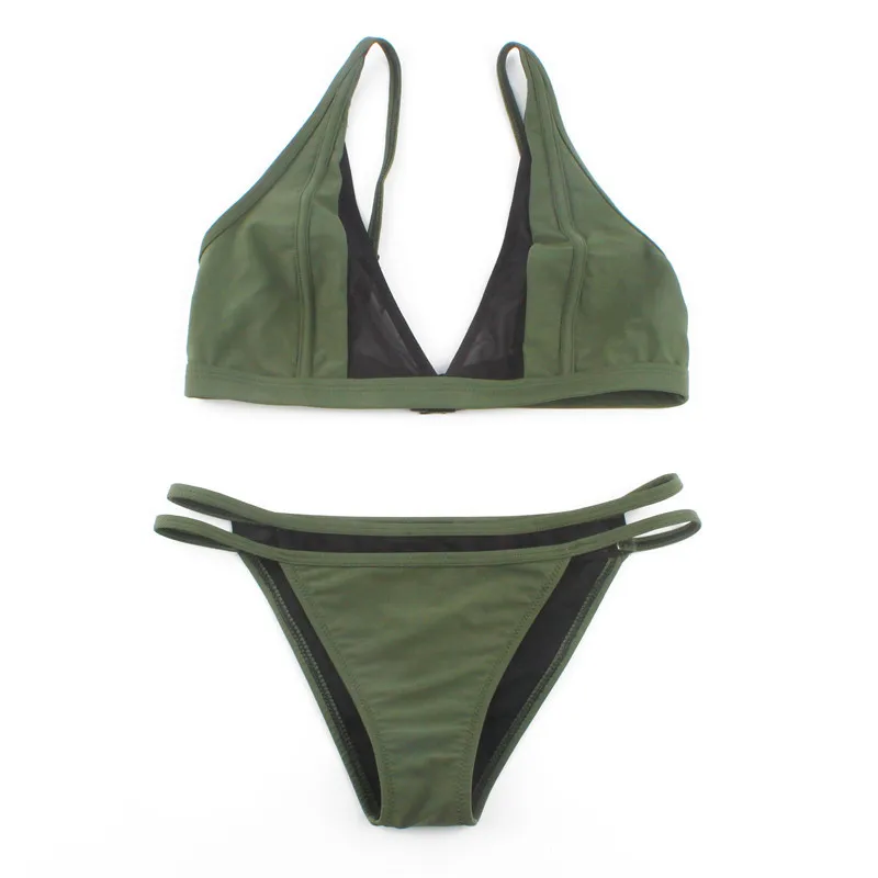 Женский купальник SP & CITY прозрачный сетчатый бикини с высокой талией зеленого