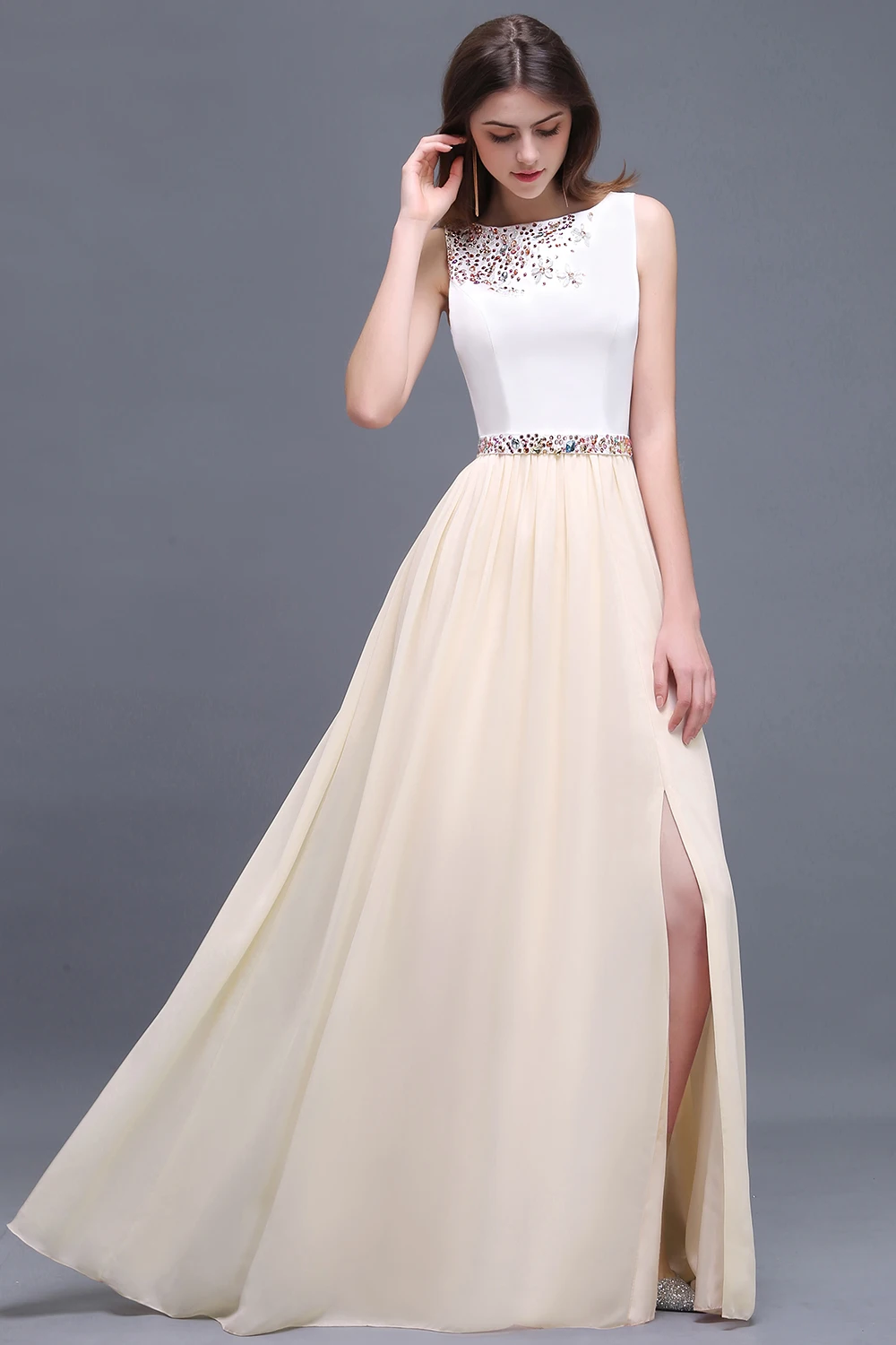 Модест Бисера Блестками Шифоновое Вечернее Платье 2017 с Боковыми Разрезами