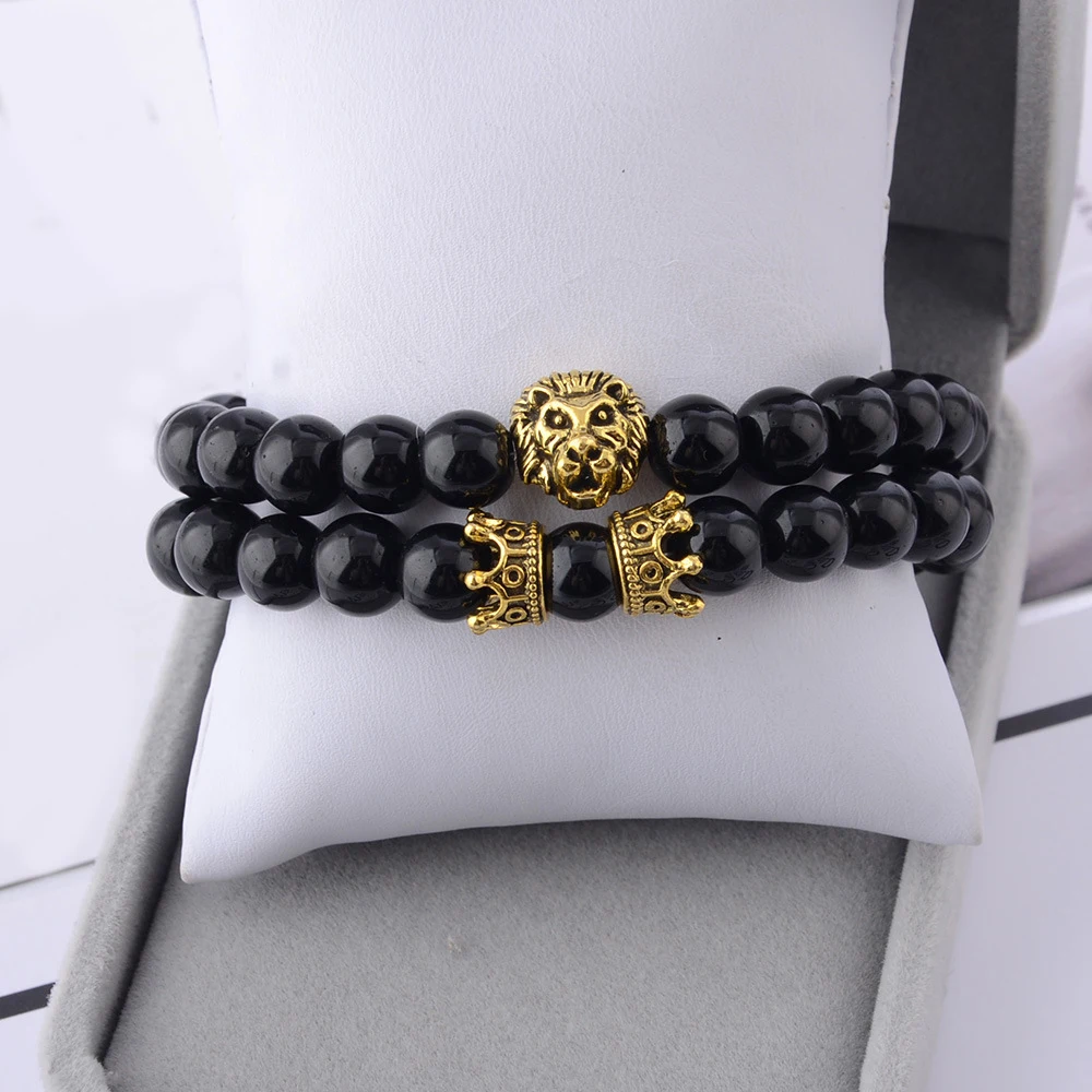 2 шт./компл. в богемном стиле Винтаж голова льва короне из бисера браслет Для