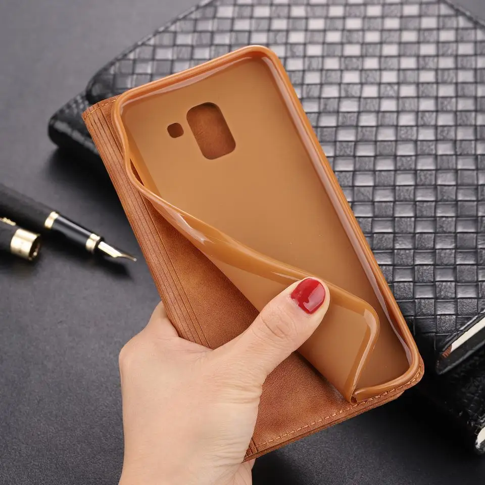 Чехол-книжка для samsung Galaxy J6 чехол для samsung J6 Plus Роскошный кожаный чехол-кошелек с отделениями для карт деловой простой чехол для телефона
