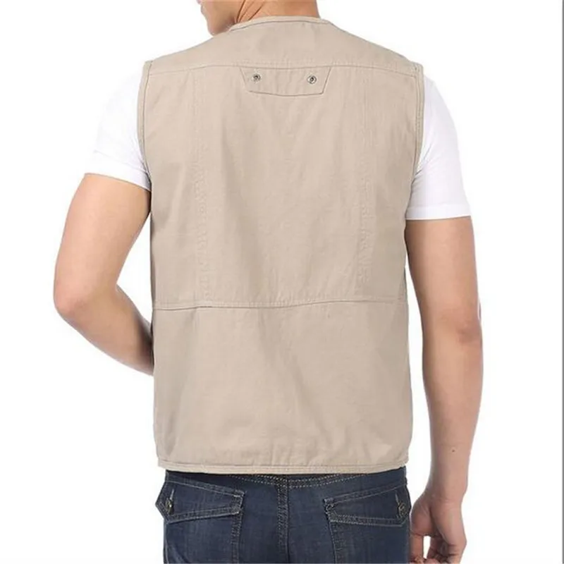 

Male Sleeveless Multi Pocket Zip Travelers Working Photography Cotton Vest Casual Men's V-neck Waistcoat